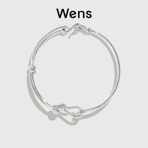 wens铜镀白金银色绳结挂扣女项圈
