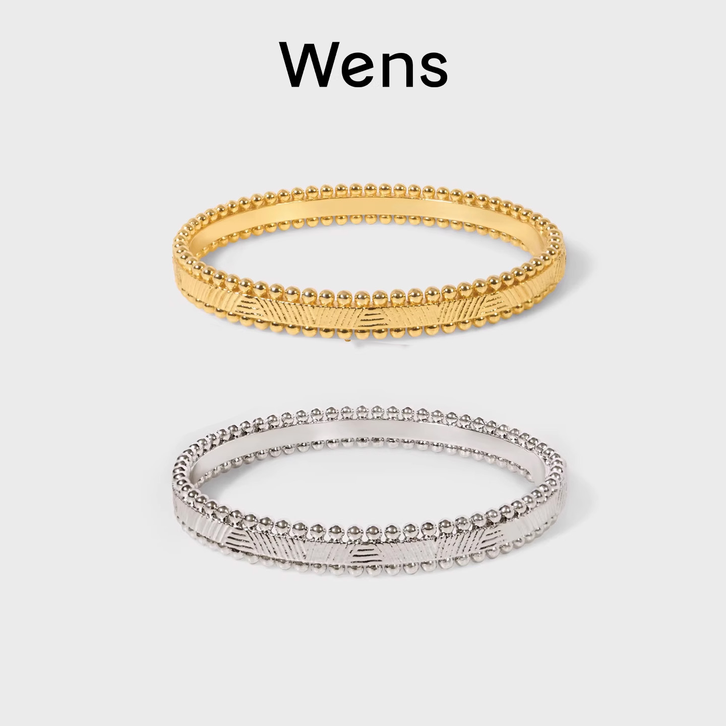 Wens部落图腾纹理感金属珠珠手镯