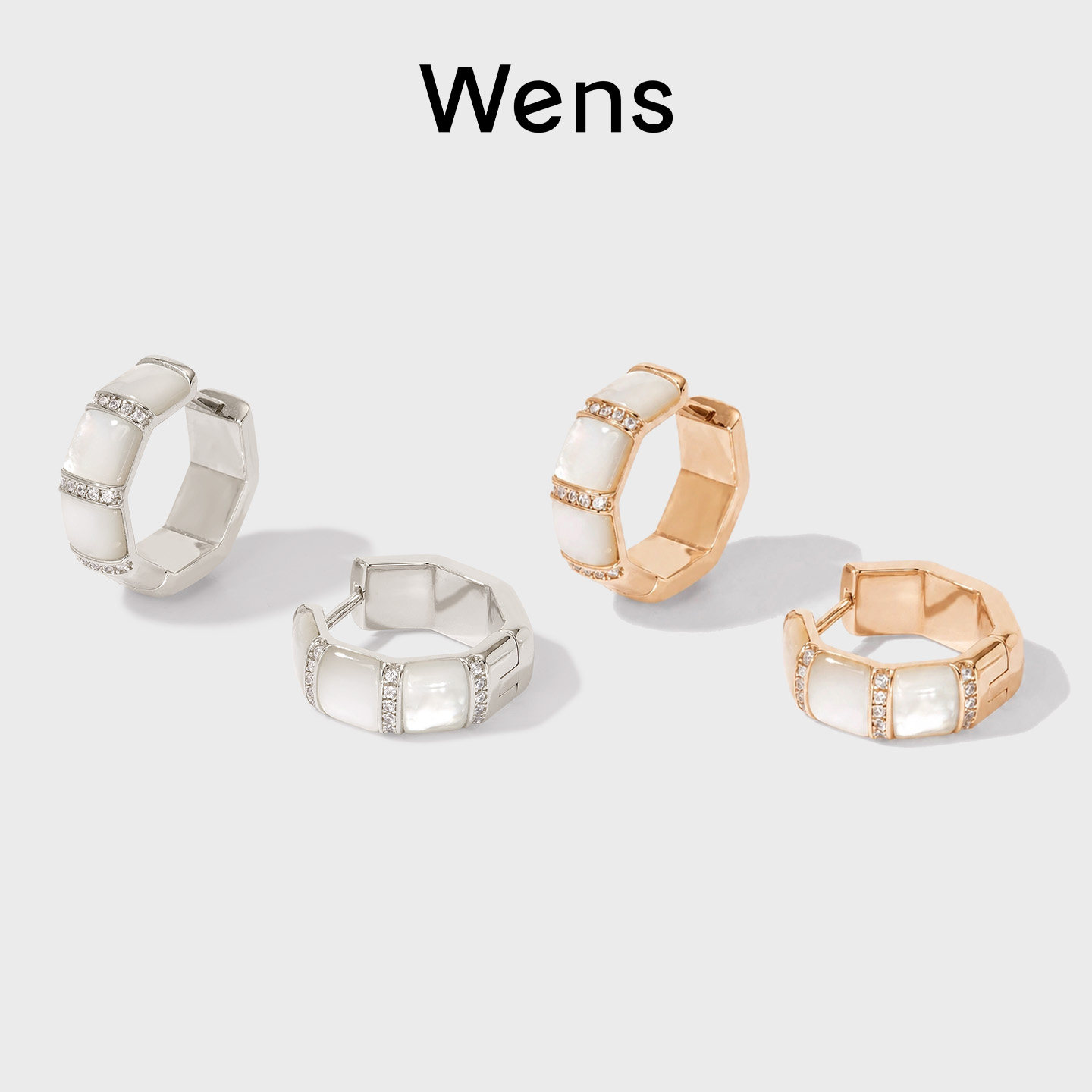 Wens极光贝母四叶草镂空耳环气质图片