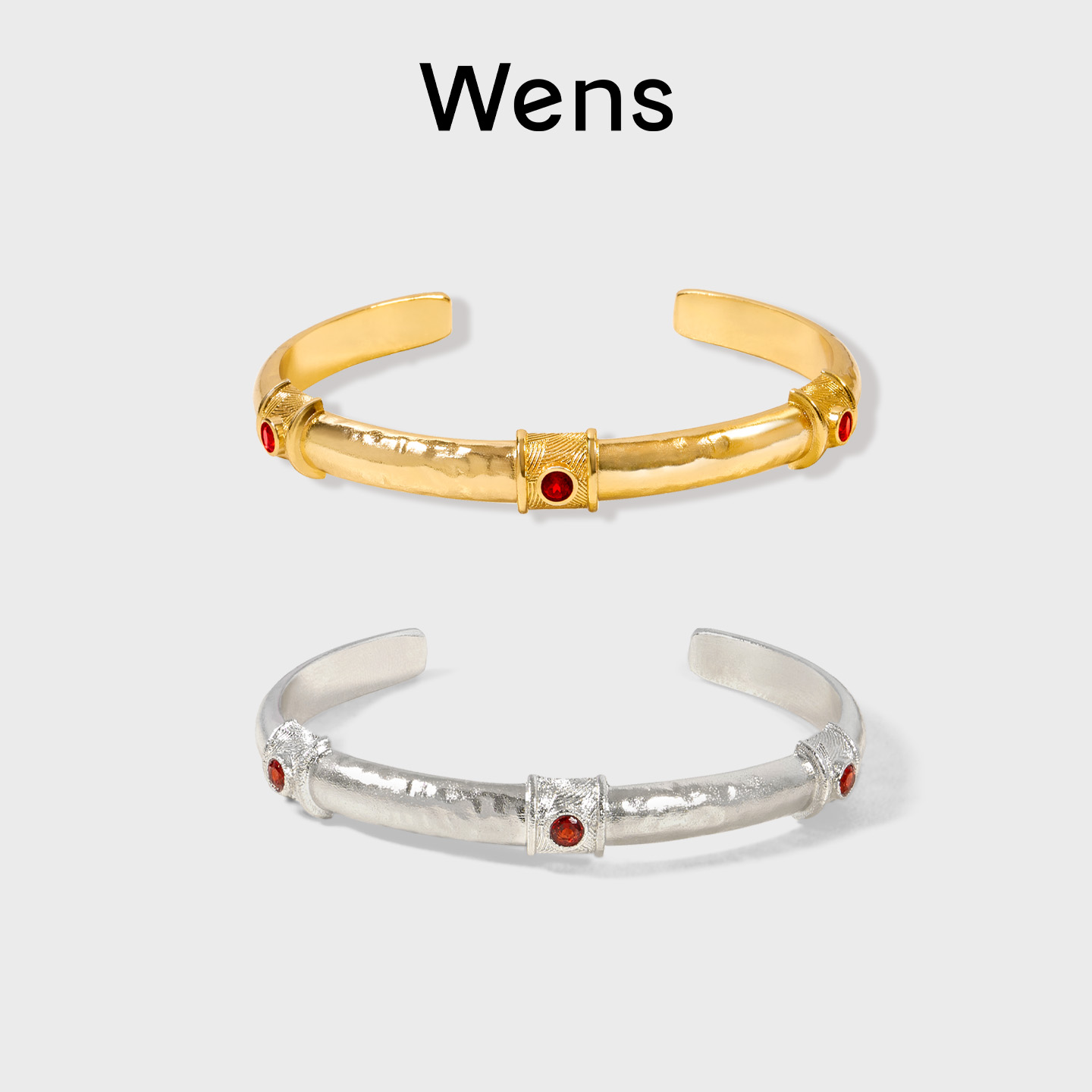 【新品】Wens石来运转复古开口手镯女金银双色新年圣诞生日礼物