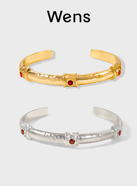【新品】Wens石来运转复古开口手镯女金银双色新年圣诞生日礼物
