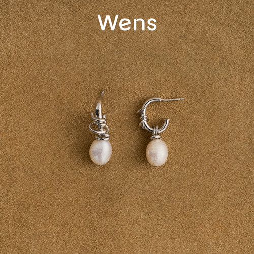 wens百搭巴洛克女珍珠圈圈耳环