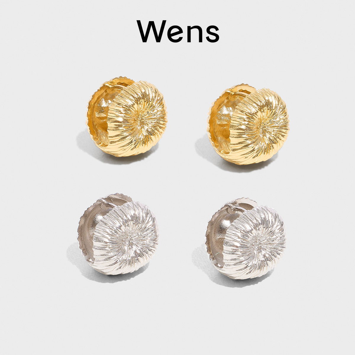 Wens花火烟花拉丝圆球耳环女原创简约精致气质素耳钉夹礼物送女友