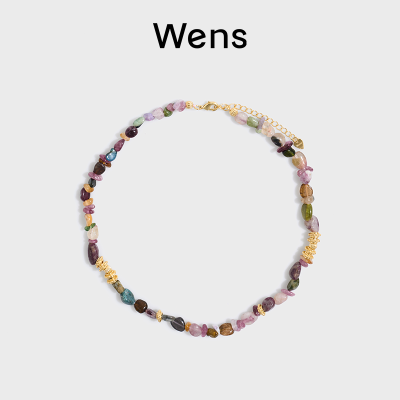 Wens天然石彩色多巴胺碧玺串珠项链女原创设计小众高级感颈链礼物