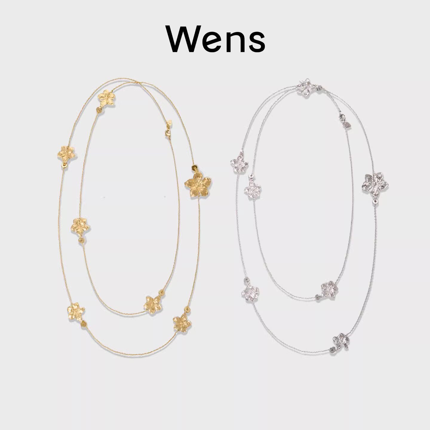 Wens【明星同款】花神系列花朵造型长项链女金银双色可叠戴毛衣链