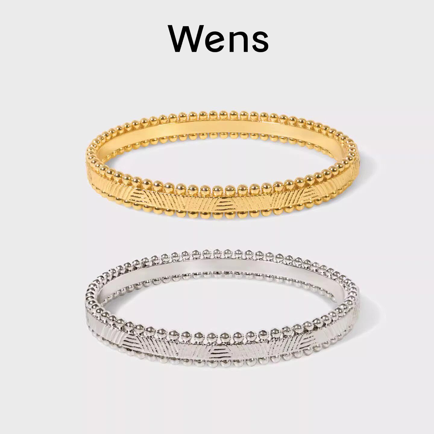 Wens部落系列图腾珠珠不规则手镯女银色度假风简约百搭小众礼物