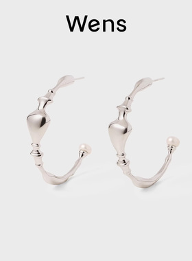 Wens「瓶」系列淡水珍珠细颈瓶大耳圈耳饰女复古金银双色送女友