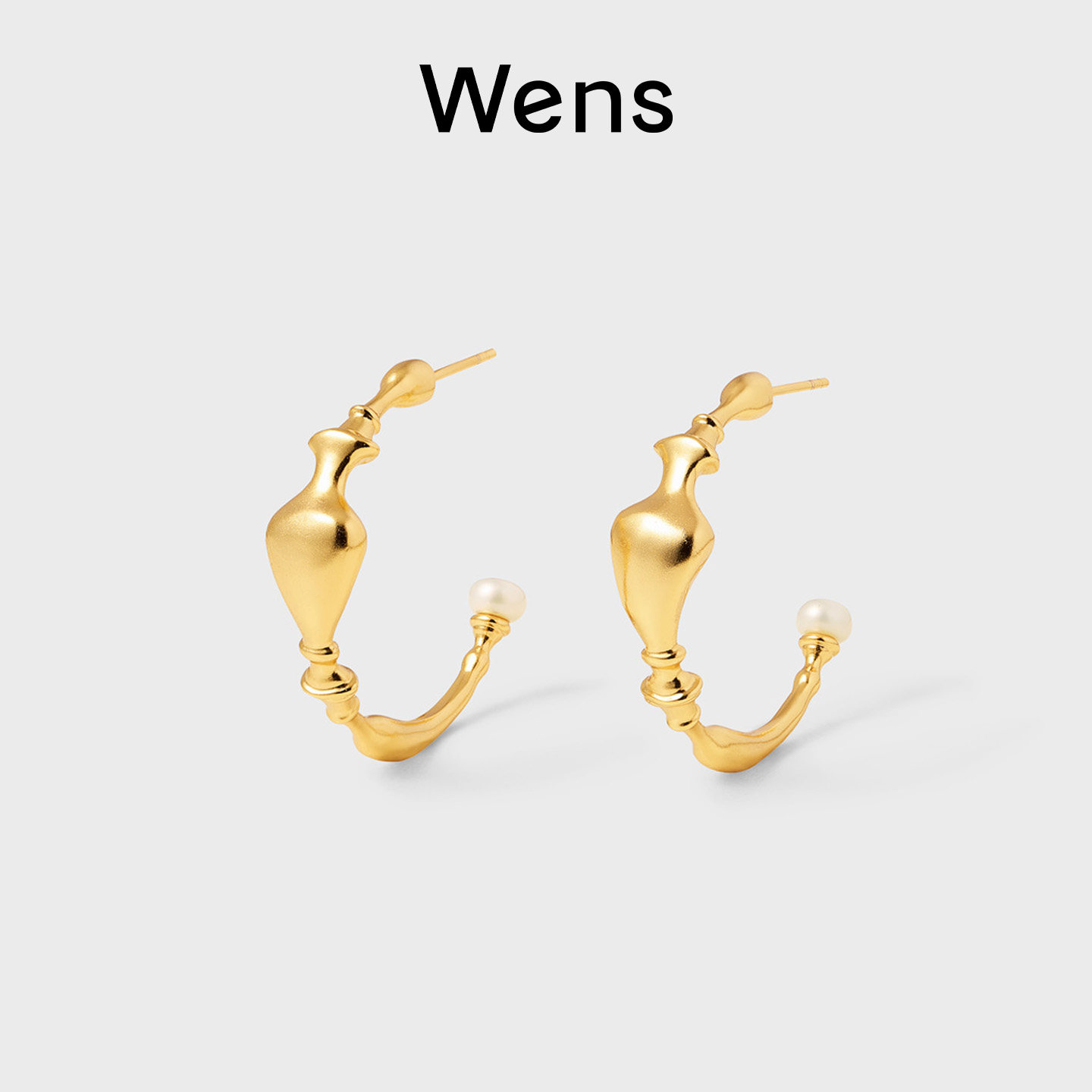 Wens明星同款「瓶」系列珍珠细颈瓶小耳圈女通勤高级金银双色耳环