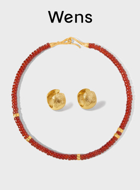 「圣诞礼物」Wens石来运转红玛瑙金属福珠项链女新年生日礼物