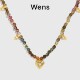 Wens爱心碧玺彩色串珠金币吊坠手链手串耳饰女叠戴生日礼物送女友