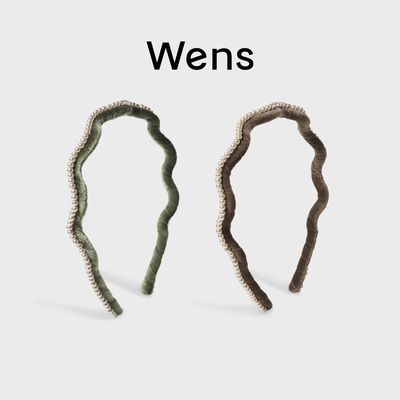 Wens丝绒发箍深咖色绿色仿珍珠双色可选秋冬发饰