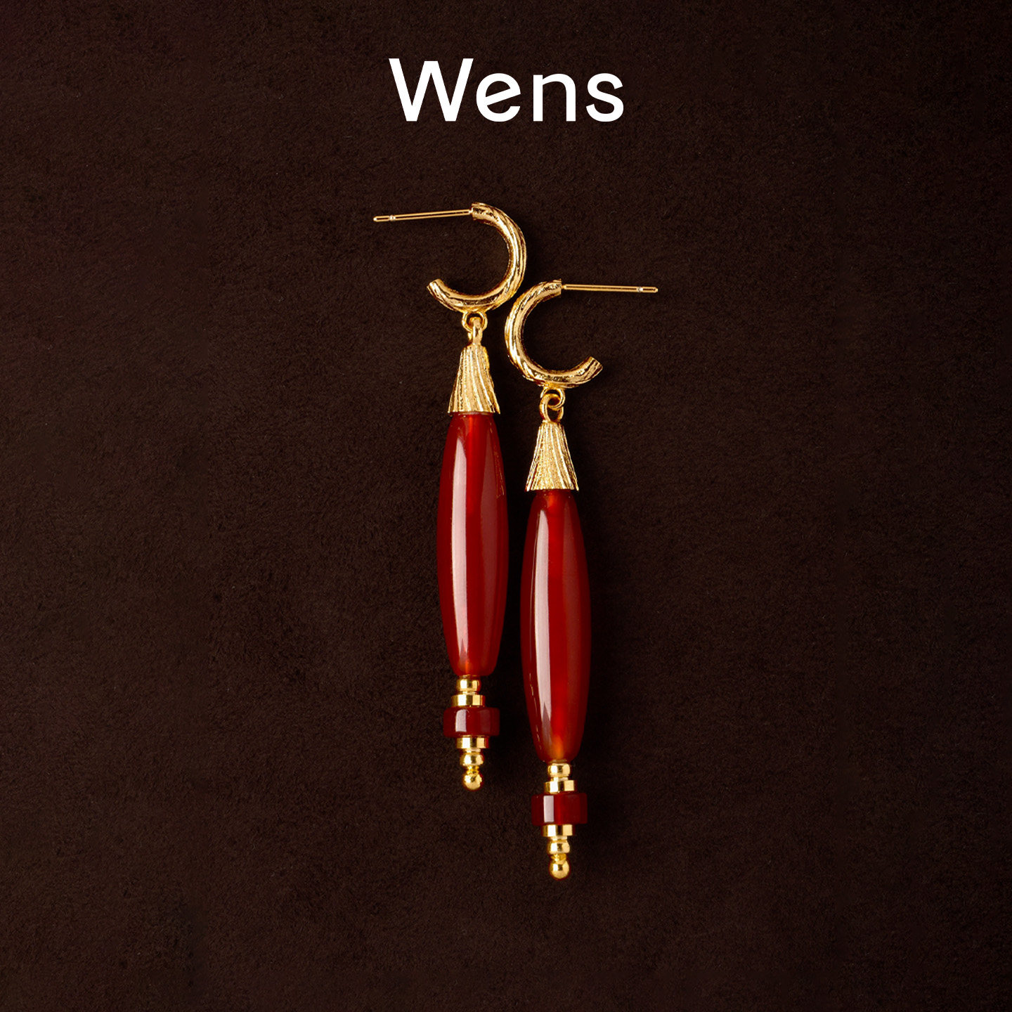 Wens「瓶」系列橄榄形红玛瑙复古耳环女复古高级感红色本命年礼物,饰品/流行首饰/时尚饰品新,耳环,淘宝优惠券,粉丝福利购,淘宝优惠卷