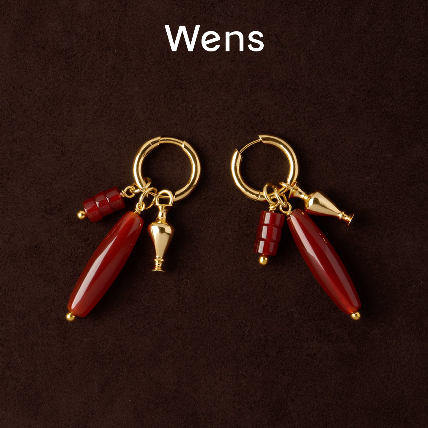 Wens「瓶」系列红玛瑙细颈瓶可拆卸耳环女金银双色高级感