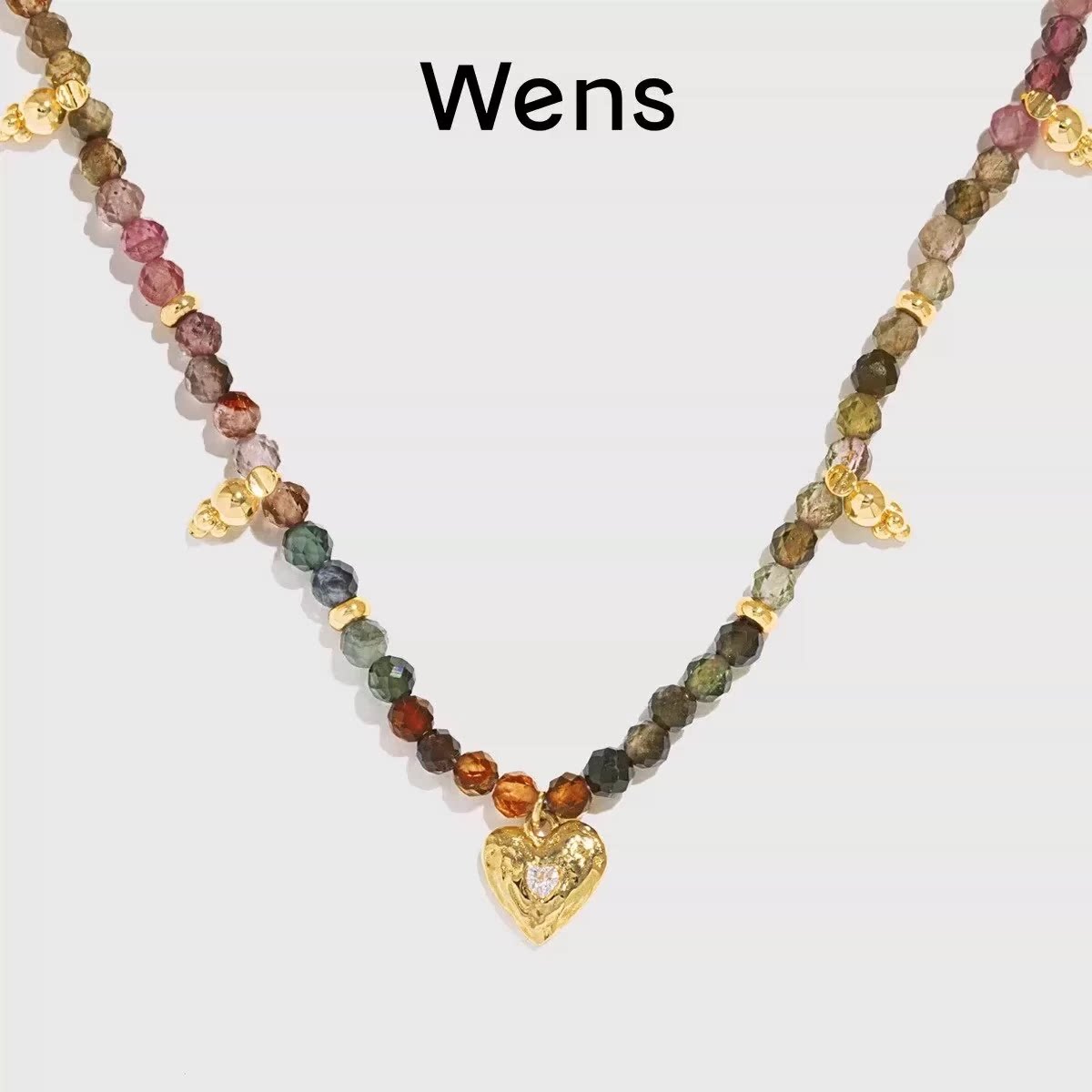Wens爱心碧玺彩色串珠项链手链女原创法式度假叠戴小众多巴胺礼物