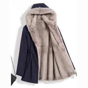 派克服皮草外套宽松连帽中长款 加绒大码 大衣棉服 尼克服女短款 新款