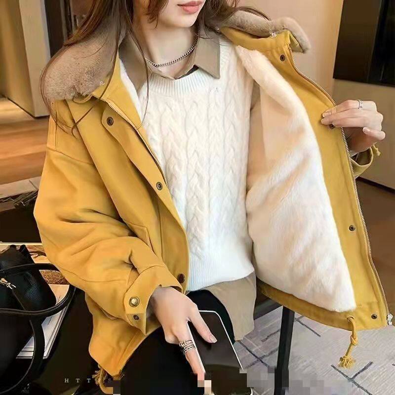 欧货显气质加厚短装外套女秋冬2025宽松休闲大衣加绒工装夹克上衣