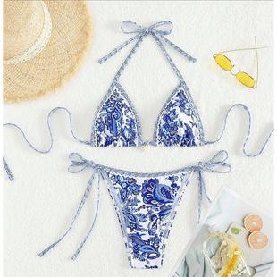 印花三点式 网红度假bikini 比基尼欧美ins风分体泳衣欧美辣妹泳装