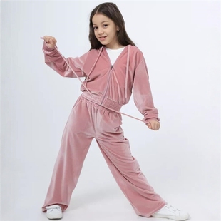 外贸欧美春秋女童丝绒连帽卫衣裤运动套装 Hoodie Pants Set Suit