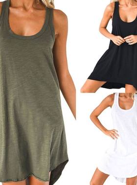 Casual Solid Dress Summer Swing Mini Sundress Shirtdress衬衫