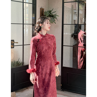 故双栖【暮江吟 】新中式日常特别漂亮掐腰加绒旗袍女冬装拜年服