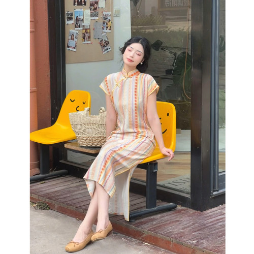 故双栖【漓江女孩】日常古法全开襟旗袍女夏中式连衣裙民国风女装