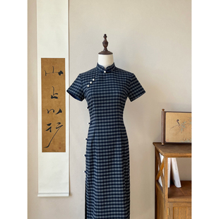 故双栖【扶风】复古格子旗袍女小个子夏季新中式连衣裙民国风女装