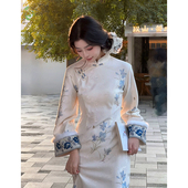故双栖 气质长裙 改良日常旗袍女加绒秋冬2025新款 青花赋 新中式