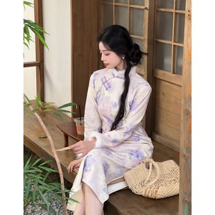 故双栖【槿上花语】秋冬装长袖气质旗袍女新中式加绒加厚2025新款