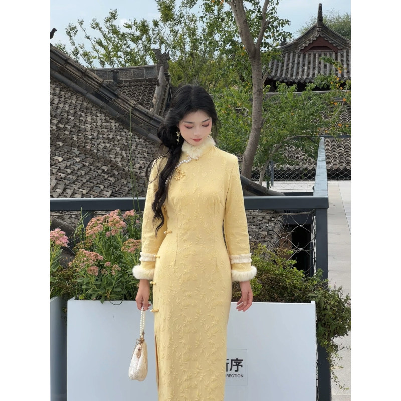 故双栖【花影吹笙】秋冬款复古旗袍女新中式长袖2024新款高端修身,女装/女士精品,旗袍,淘宝优惠券,粉丝福利购,淘宝优惠卷