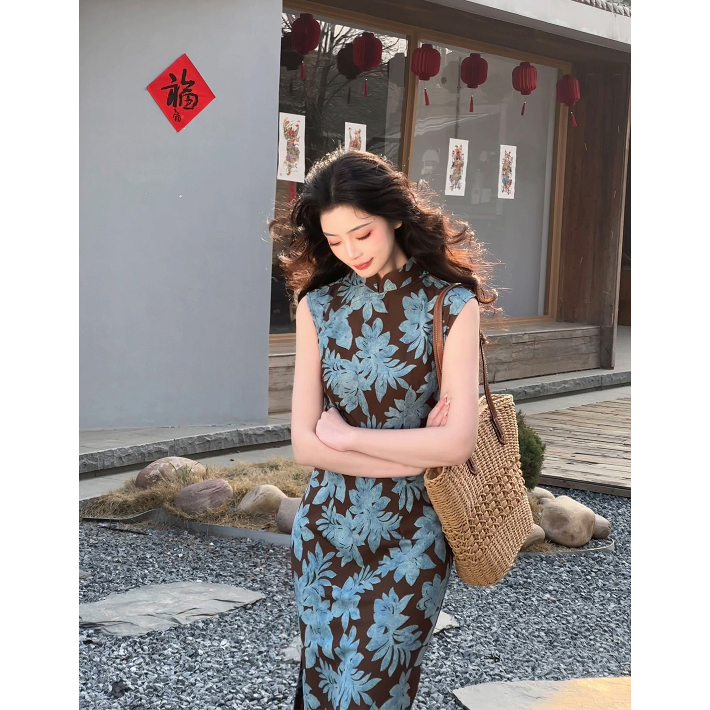 故双栖【青蓝旧梦】新款绝美复古无袖旗袍裙女夏新中式改良年轻款