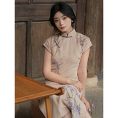 少女复古民国风日常连衣裙 高端古法气质旗袍年轻款 故双栖 染夏