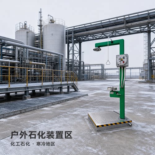 防冻电伴热复合洗眼器带废水收集槽工业立式紧急冲淋洗眼装置