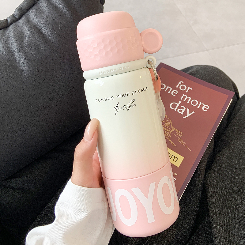 渐变三饮保温杯女生高颜值水杯新款2025学生便携带盖吸管双饮杯子