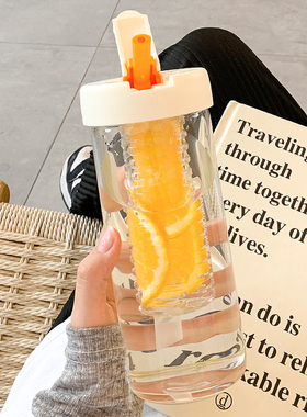 简约水杯2025新款女大容量吸管玻璃杯夏天办公室泡茶便携学生杯子