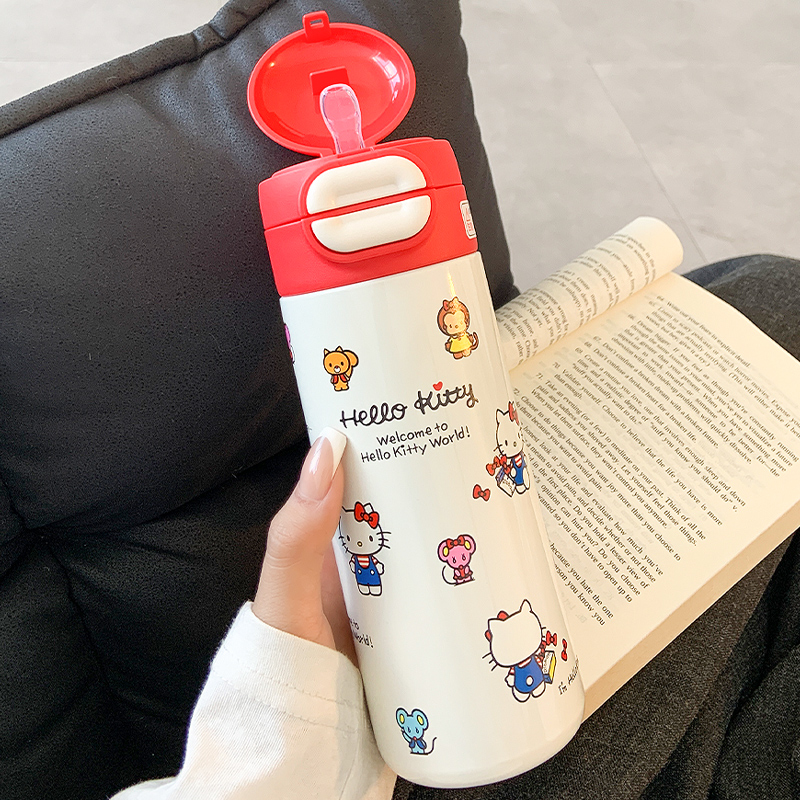 hellokitty保温杯女生可爱高颜值带吸管水杯新款2025便携学生杯子