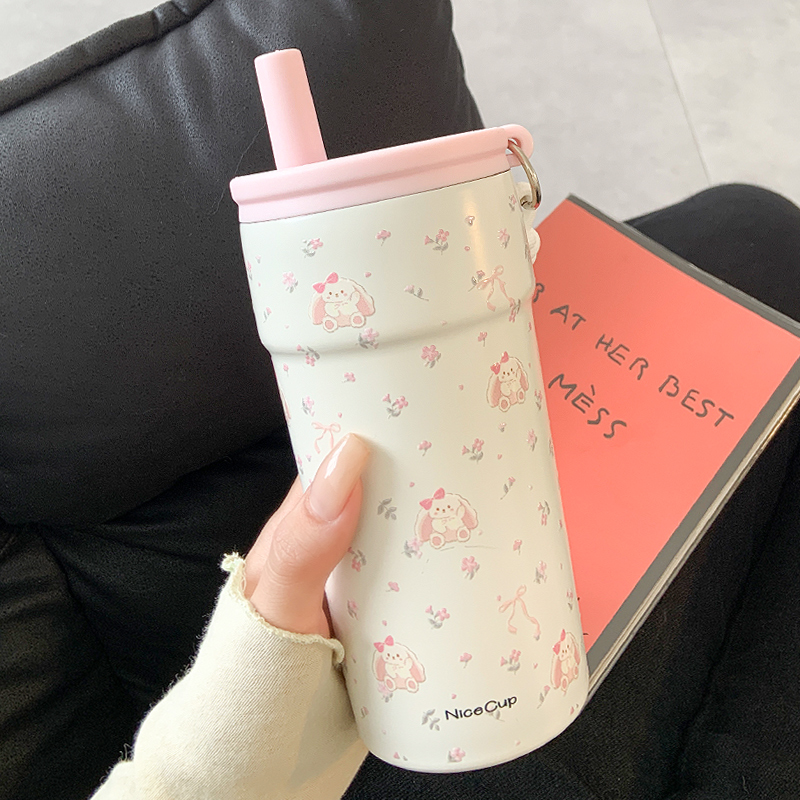 可爱316保温杯女生高颜值大容量吸管水杯2025新款办公室咖啡杯子