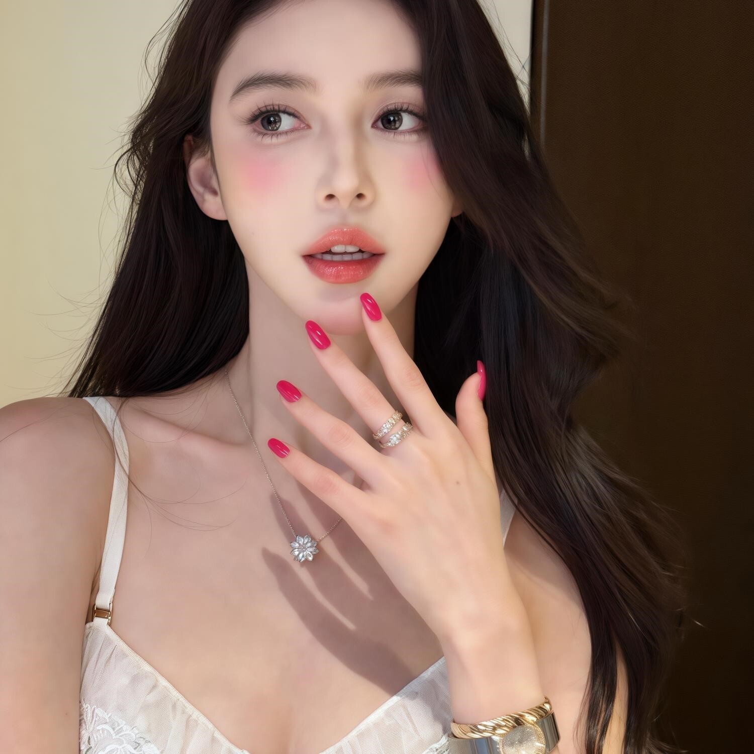 玫粉色穿戴甲中长款2026新年款显白红色美甲贴片高级感成品假指甲