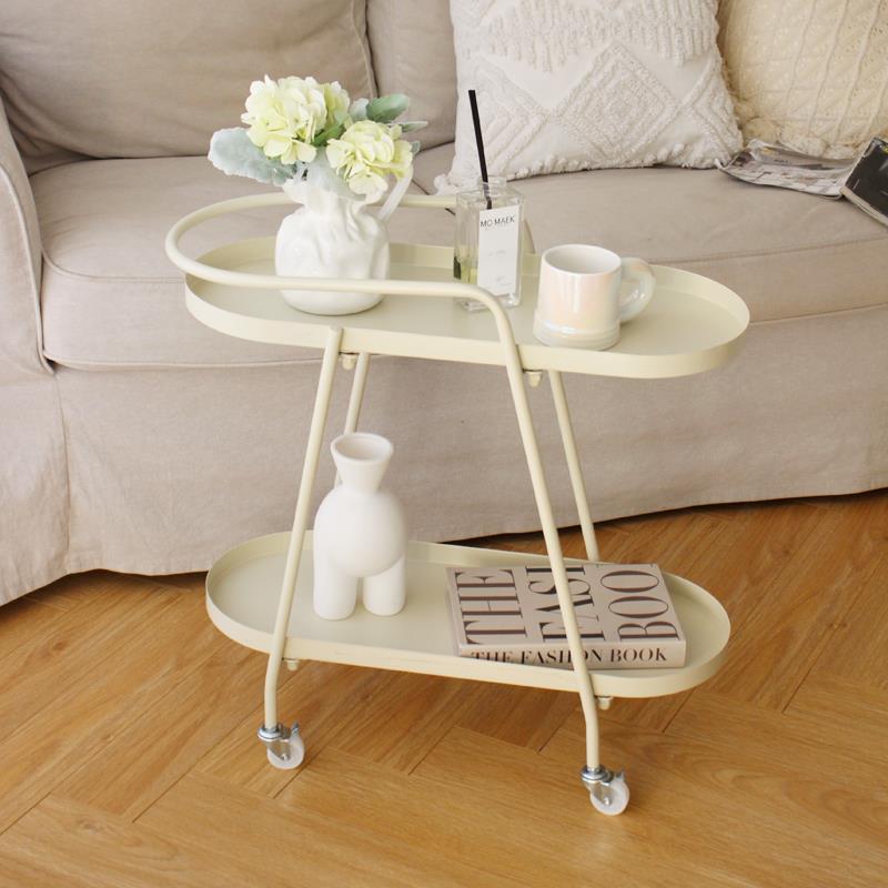 沙发边几小茶几可移动风边桌带轮奶油客厅极窄小推车置物架床头