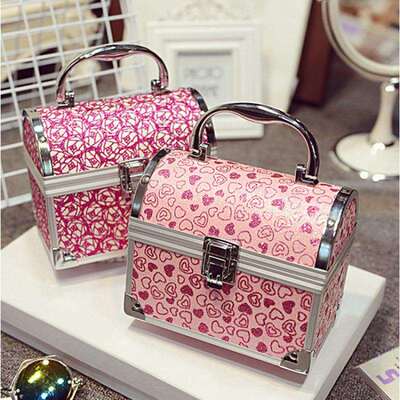 2025新款化妆店工具箱韩版铝合金ABS多层迷你收纳箱16x10x14cm