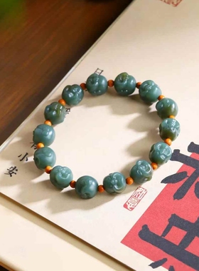 天然新疆和田玉玉器工厂店且末蓝老料飘糖色玉石佛头手串手链带证