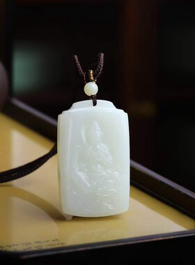 天然新疆和田玉玉器工厂店俄料羊脂级白玉玉石文殊菩萨吊坠挂件