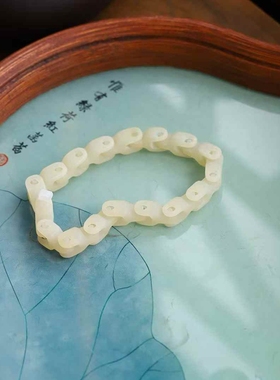 天然新疆和田玉玉器工厂店俄料老料工艺品玉石环环相扣手链带证书