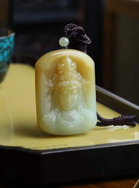 天然新疆和田玉玉器工厂店新疆且末料老料俏糖色玉石观音吊坠挂件