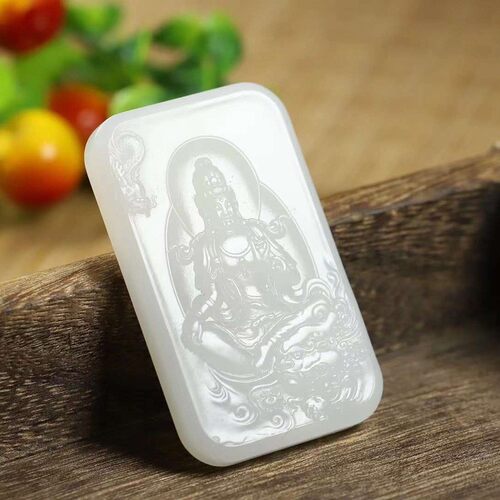俄料吊坠文殊菩萨羊脂白玉