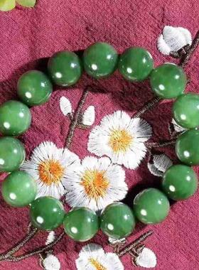 天然新疆和田玉玉器供应链碧玉老料珠圆玉润玉石素珠手串男款送证