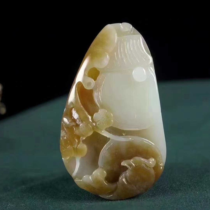 天然和田玉玉器工厂店俄料俏糖色玉石工艺品喜盈门吊坠挂件带证