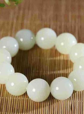 天然新疆和田玉玉器供应链俄料老料白玉珠圆玉润玉石素珠手串男款