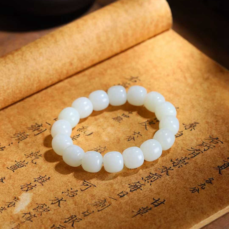 天然新疆和田玉玉器工厂店俄料羊脂级白玉简约款玉石老型珠手串