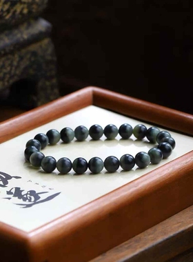 天然新疆和田玉玉器工厂店青花老料简约款玉石珠圆玉润手串带证书