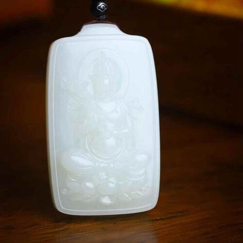 羊脂白玉俄料莲花观音吊坠